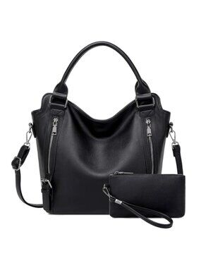 Vegan Leather Hobo Bag Set with Wristlet Convertible Crossbody Shoulder Bag